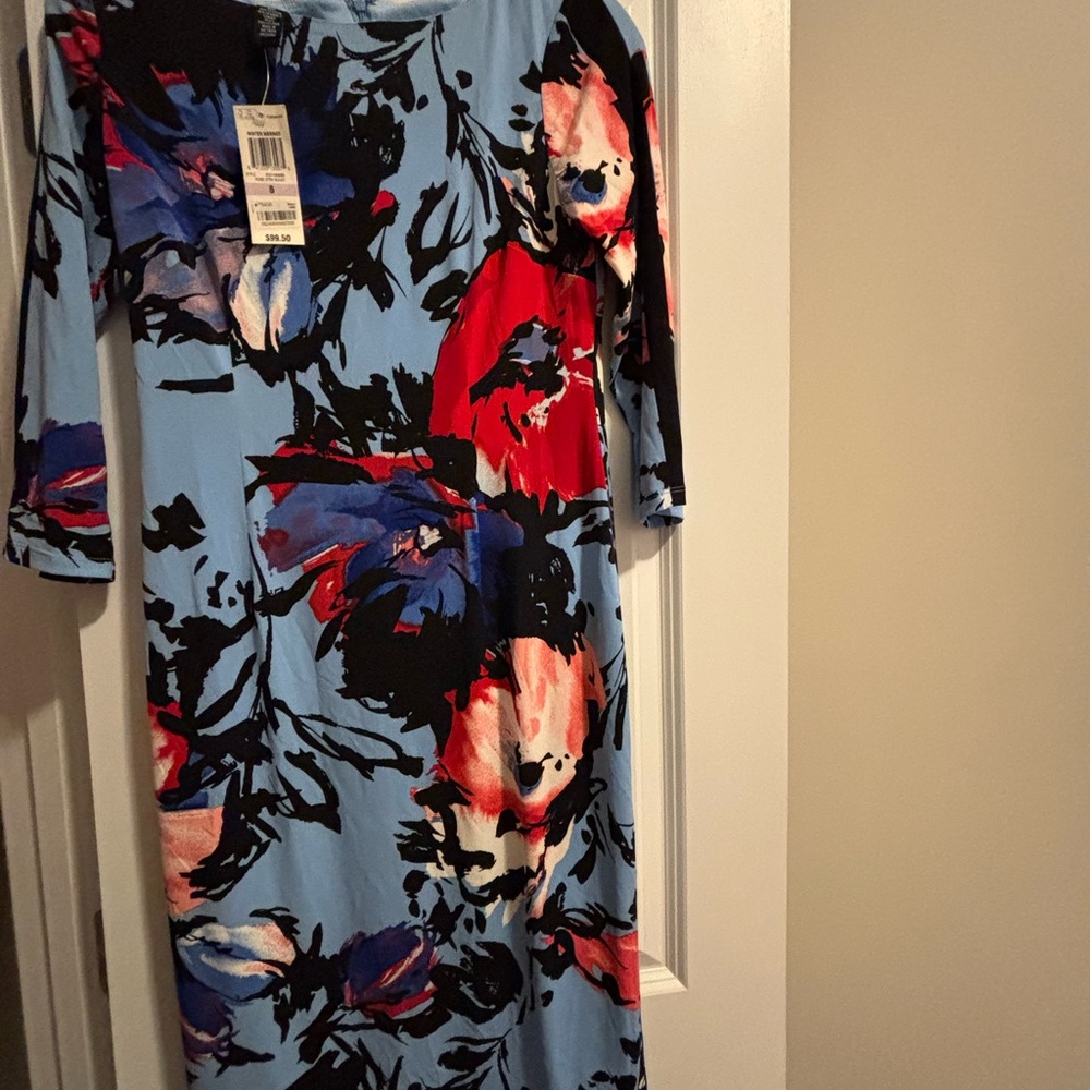 INC International Concepts Red and Black Sheath Dress 3/4 Sleeve